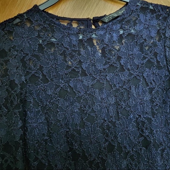 EUC! - Zara | Basic Navy Blue Shift Lace Dress - Picture 6 of 9